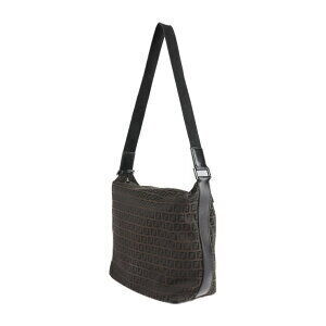 Fendi Dark shoulder messenger bag Brown leather Zucchino canvas tote Black
